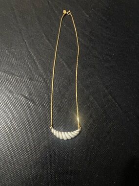 Gold Chain Necklace with White Bead Crescent - Women Jewelry